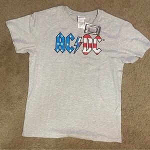 AC/DC Patriotic T-Shirt Gray Size Large Soft & Stretchy American Flag